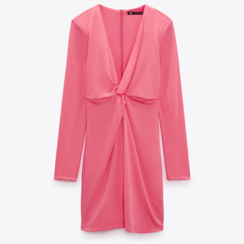 ZARA STRETCHY KNOTTED DRESS NEON PINK